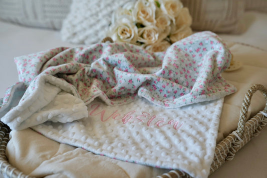 Vintage Rose Minky Baby Blanket - Personalized Rose Baby Blanket