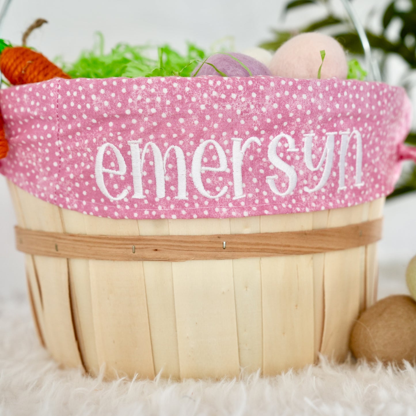 Personalized Easter Basket, Coral Polka Dot, PM