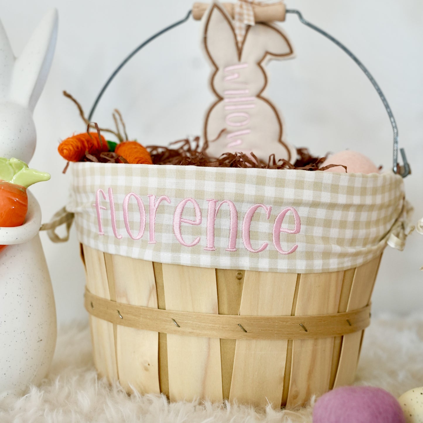 Personalized Easter Basket, Beige Gingham, PM