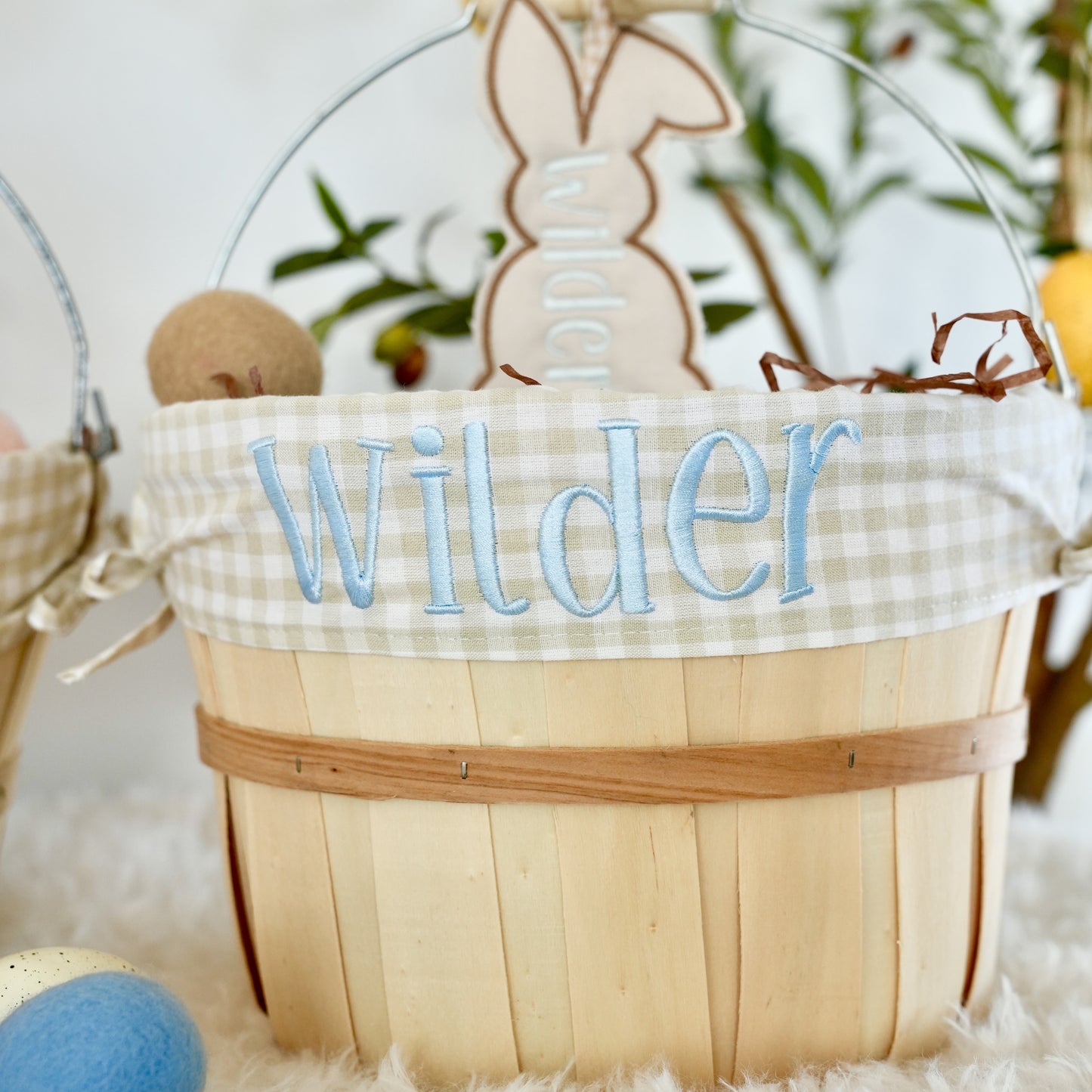 Personalized Easter Basket, Beige Gingham, PM