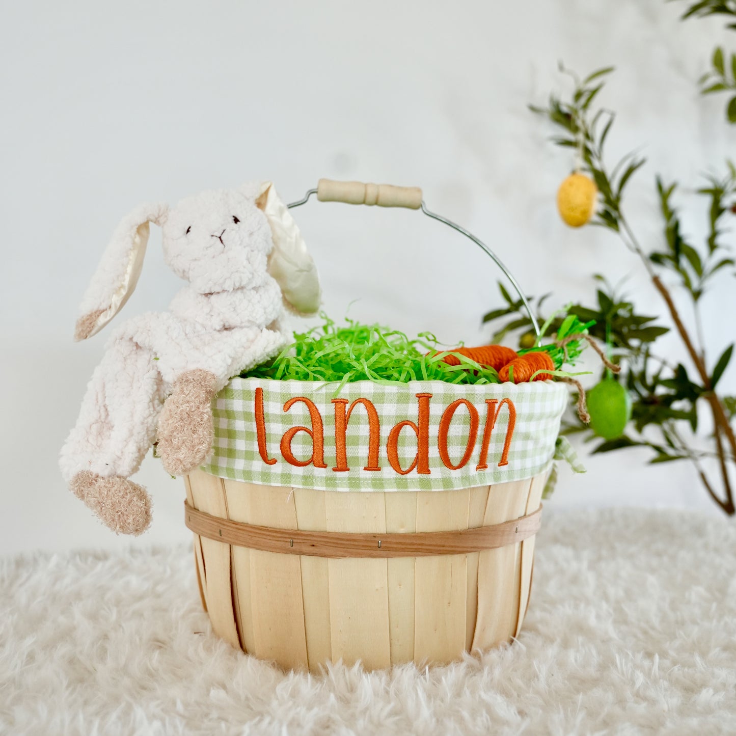 Personalized Easter Basket, Small Sage Gingham, PM