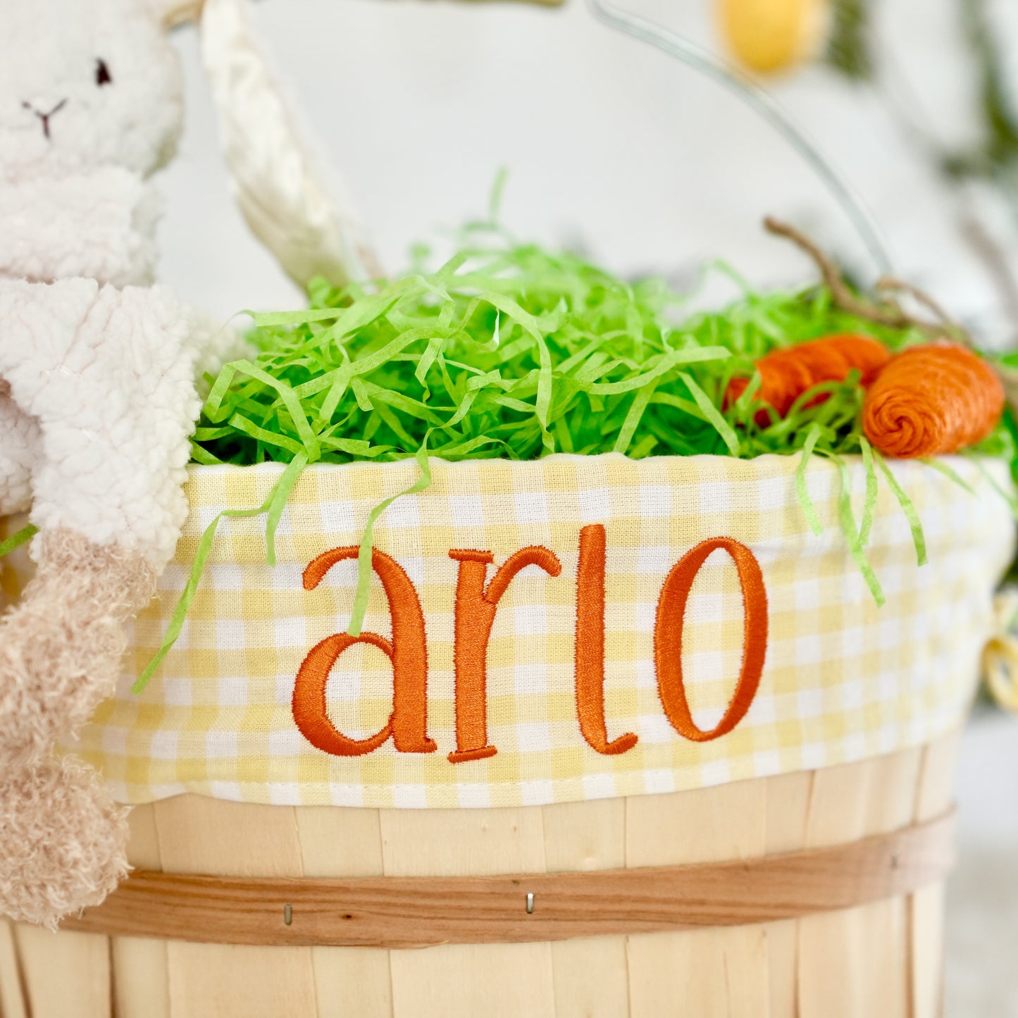 Personalized Easter Basket, Small Yellow Gingham, PM