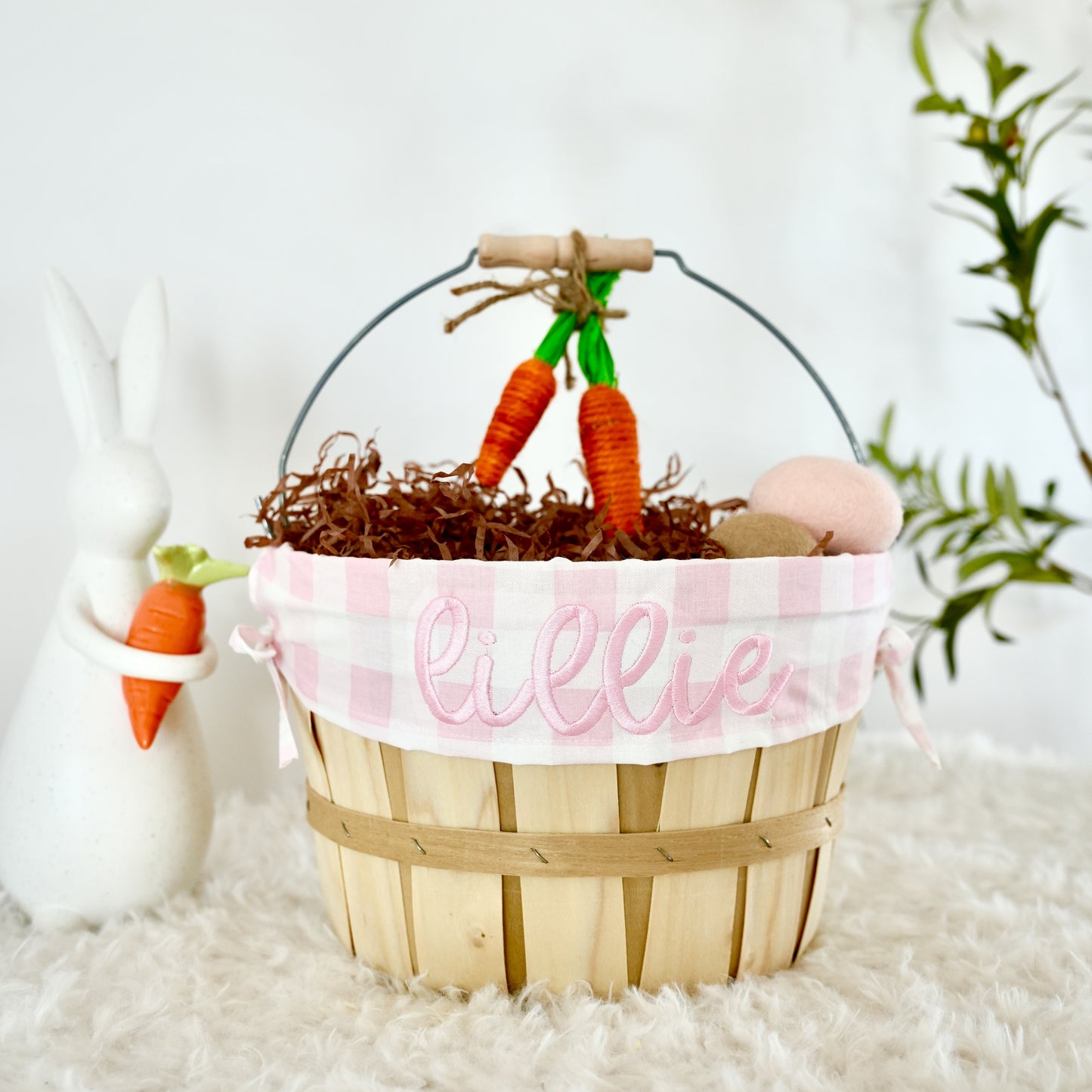 Personalized Easter Basket, Light Pink Gingham, PM