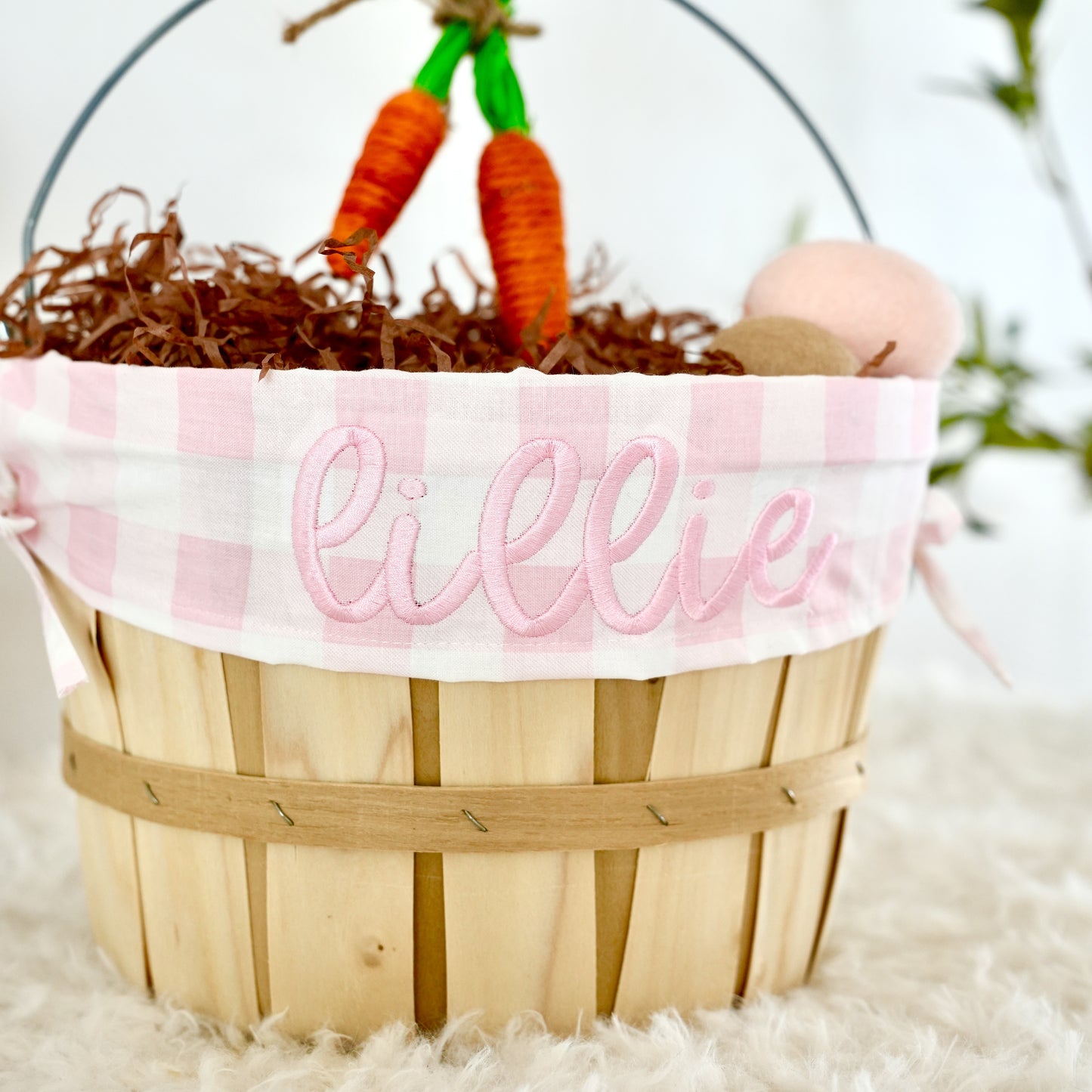 Personalized Easter Basket, Light Pink Gingham, PM