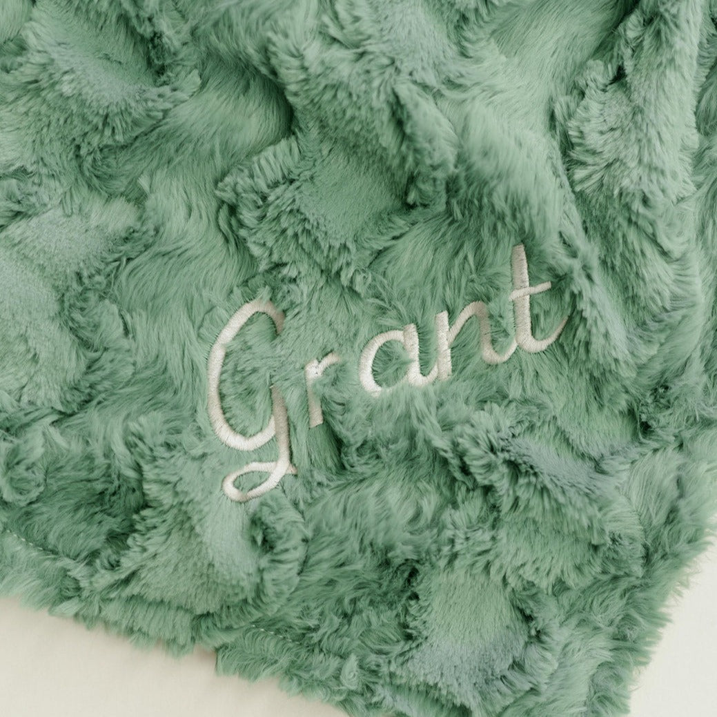 Neutral Green Minky Baby Blanket - Basil Glacier - Personalized