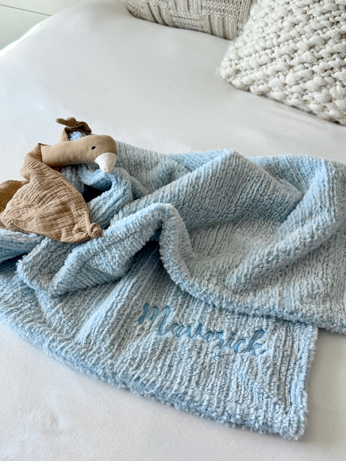 Personalized Baby Blue Weave Blanket