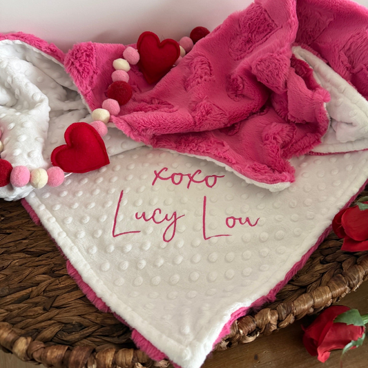 Pink Valentines Heart and You Choose Minky Blanket