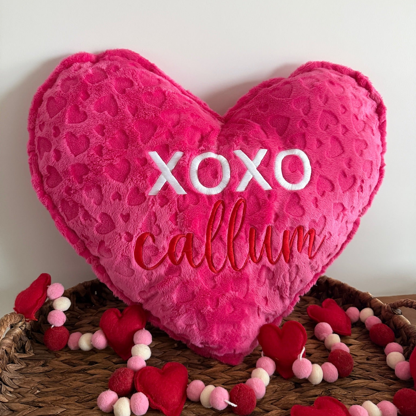 XOXO Valentine's Day Embossed Heart Pillow - Personalized