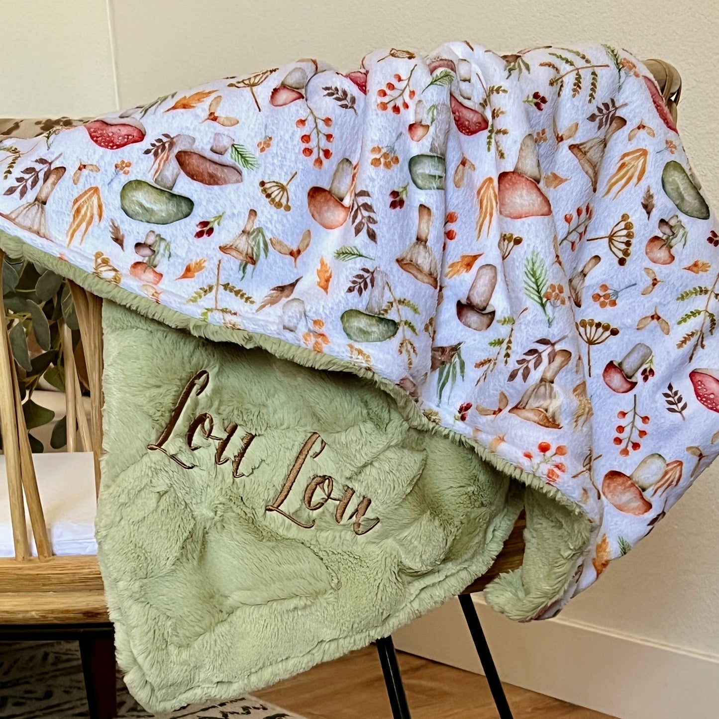 Mushrooms Minky Baby Blanket - Personalized