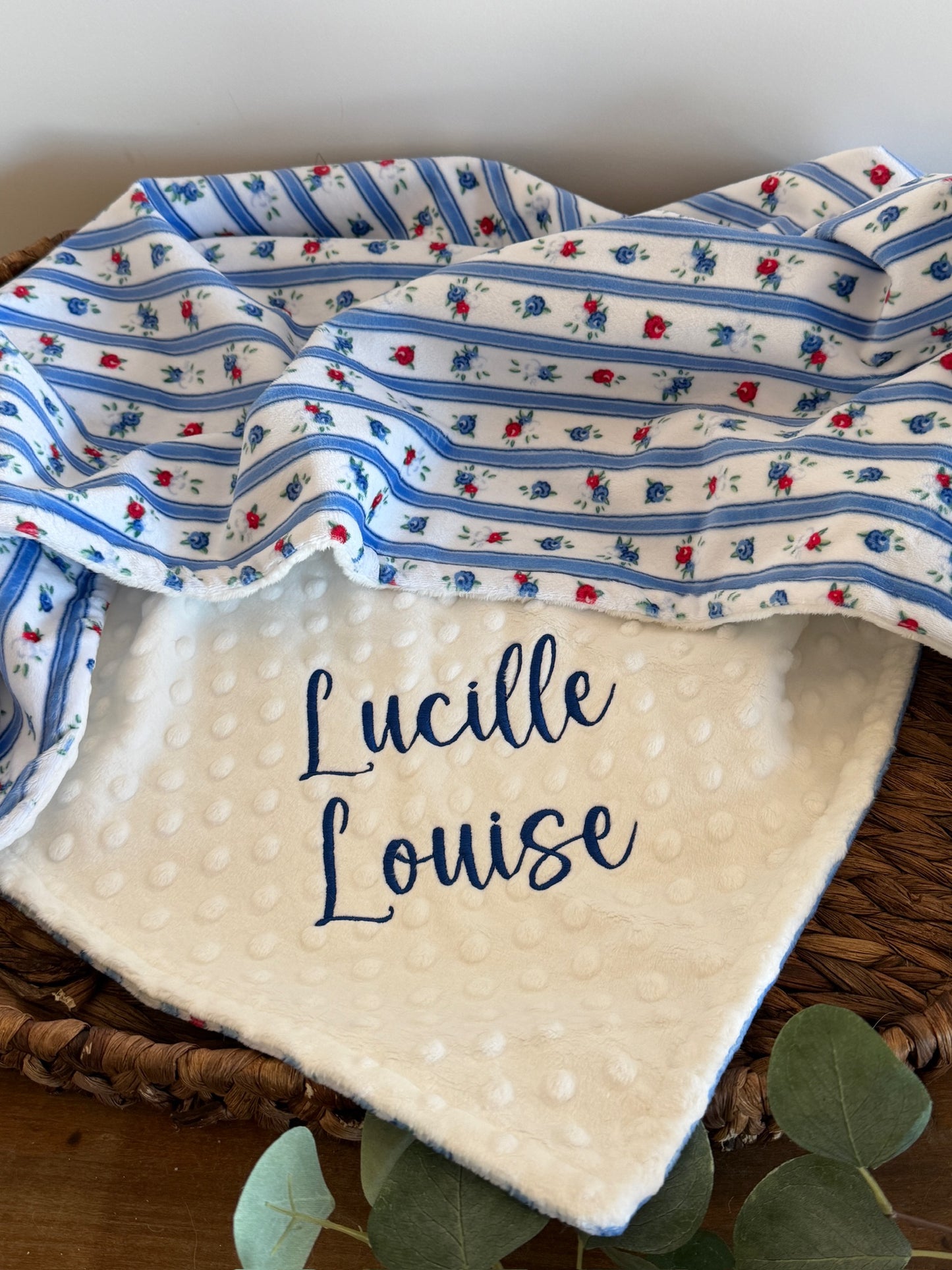 Personalized Blue Floral Vintage Blanket