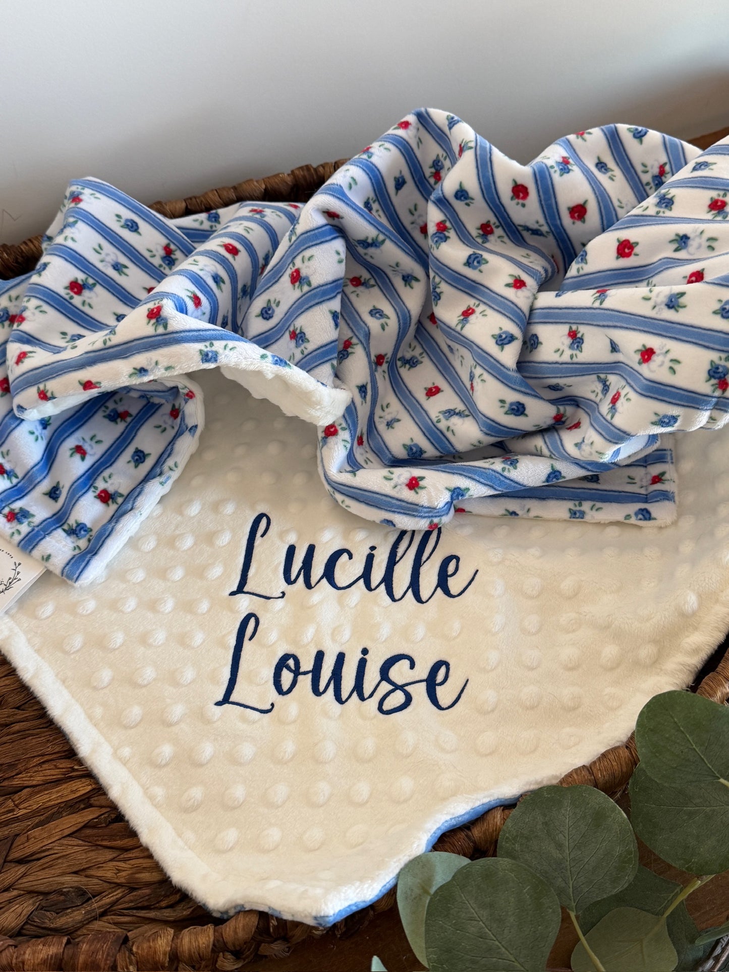Personalized Blue Floral Vintage Blanket