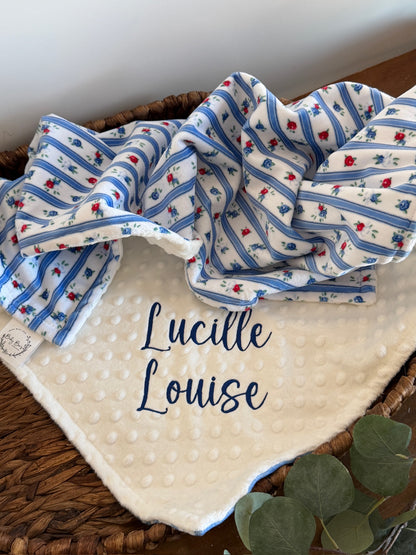 Personalized Blue Floral Vintage Blanket