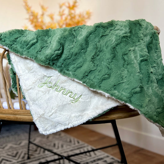 Basil Glacier Minky Baby Blanket - Neutral Green Baby Blanket - Personalized