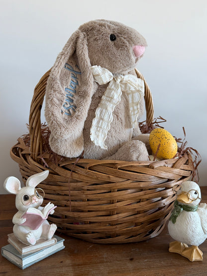 Large Mocha Easter Bunny with Latte Gingham Scarf - Personalized