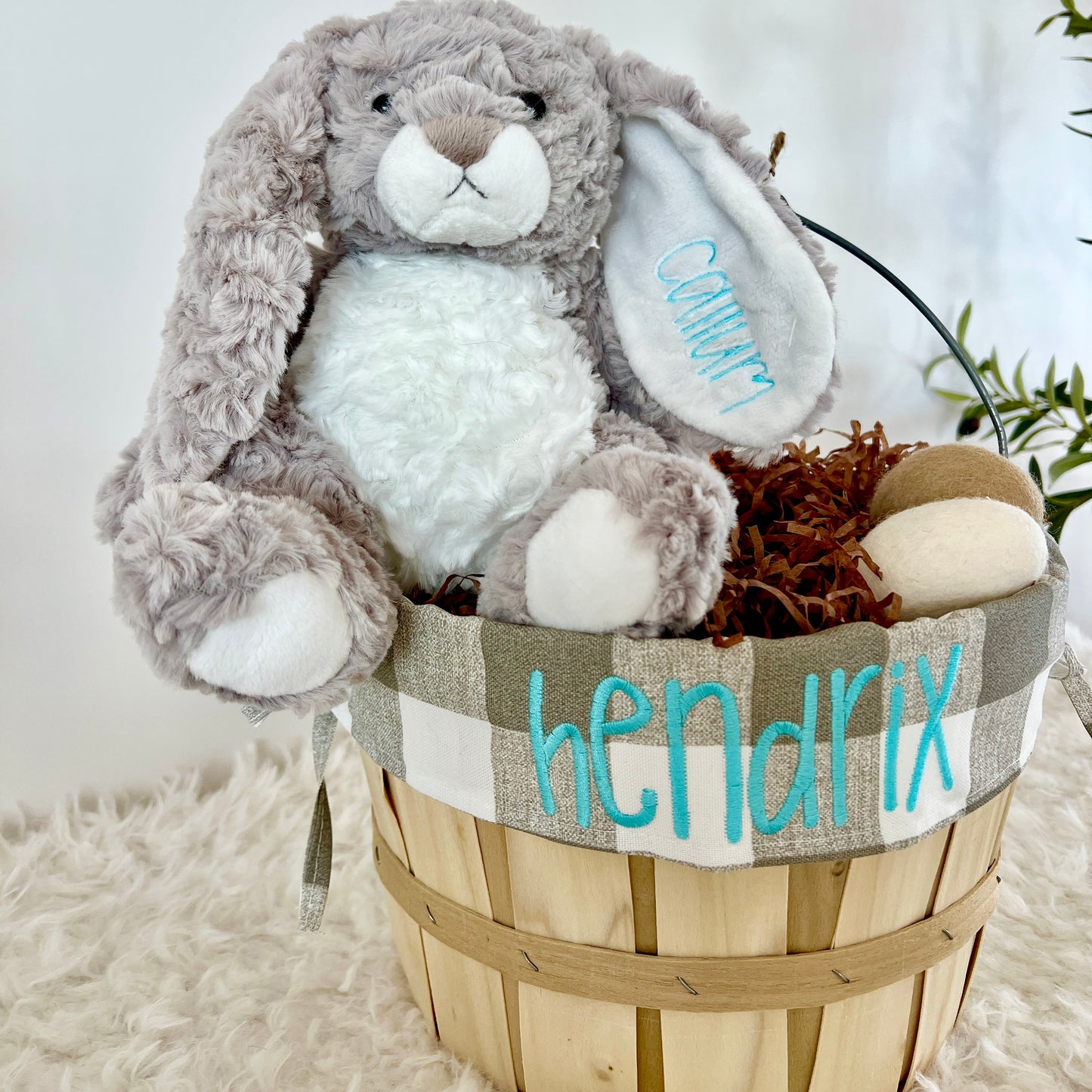 Personalized Easter Basket, Gray Gingham, PM