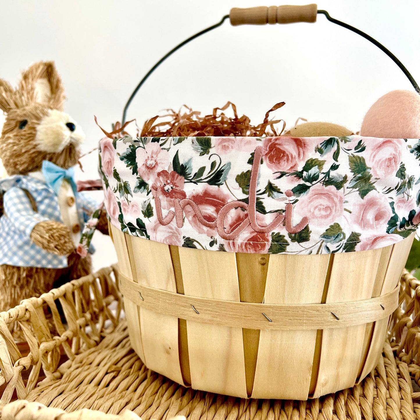 Personalized Easter Basket, Vintage Flowers, PM