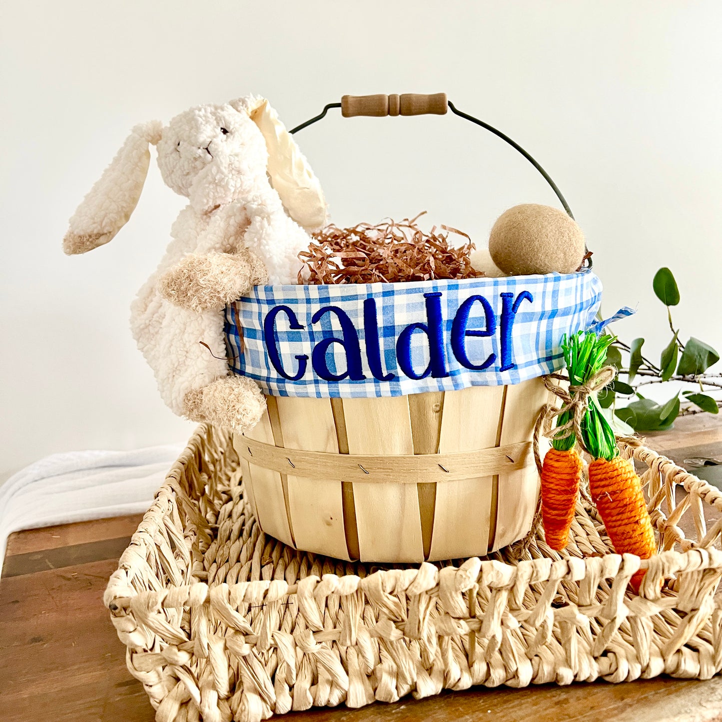 Personalized Easter Basket, Denim Plaid, PM