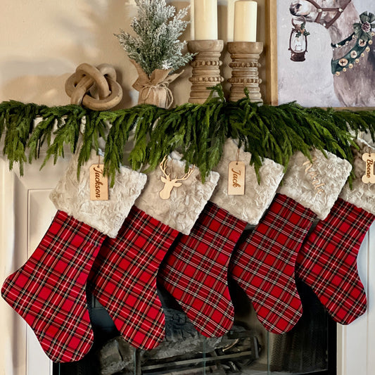 Red Buffalo Check Plaid Christmas Stocking - Personalized
