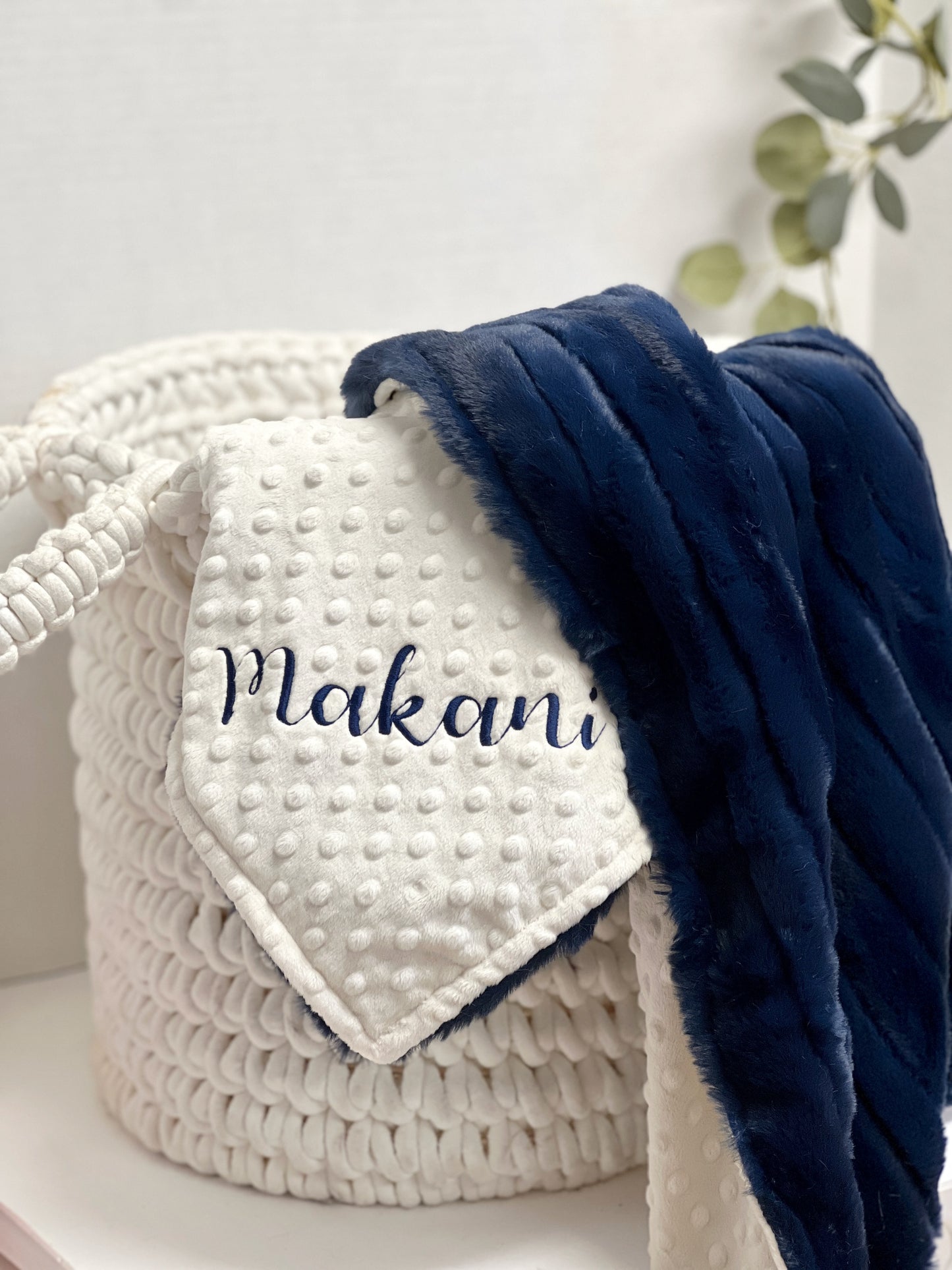 Vienna Navy Minky Baby Blanket - Personalized