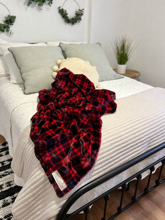 Red Plaid Adult Throw Blanket - Christmas Throw