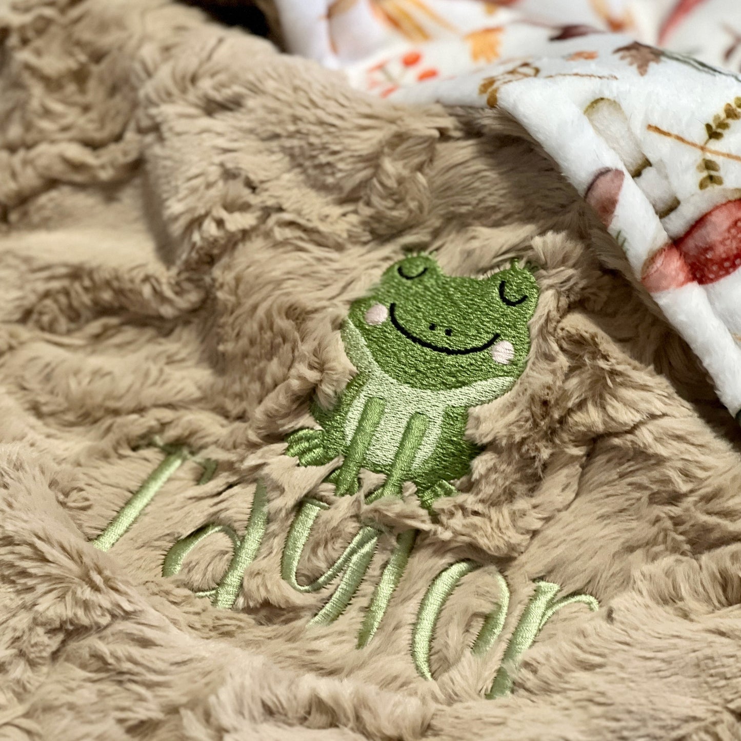 Embroidered Girl Frog Minky Baby Blanket - Personalized