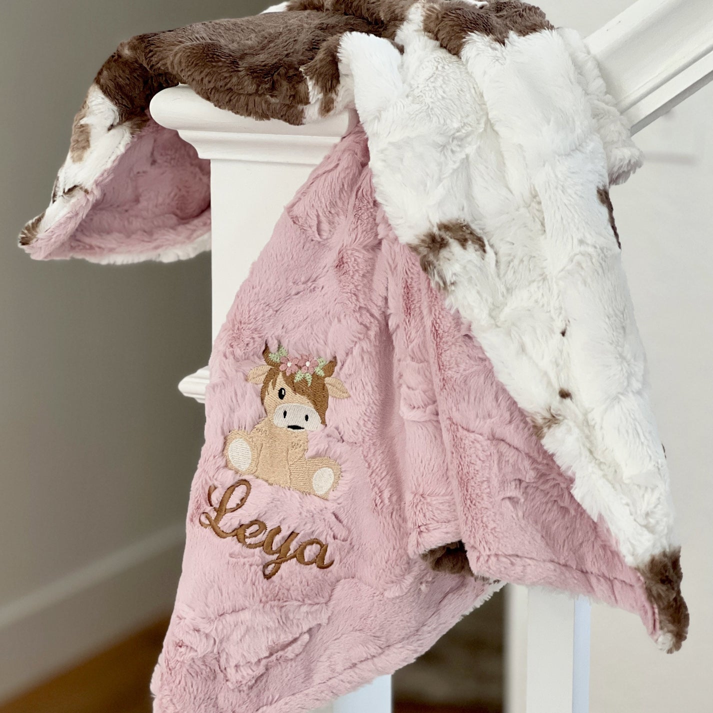 Brownie Calf Minky Baby Blanket Highland Cow Girl Western Baby Blank