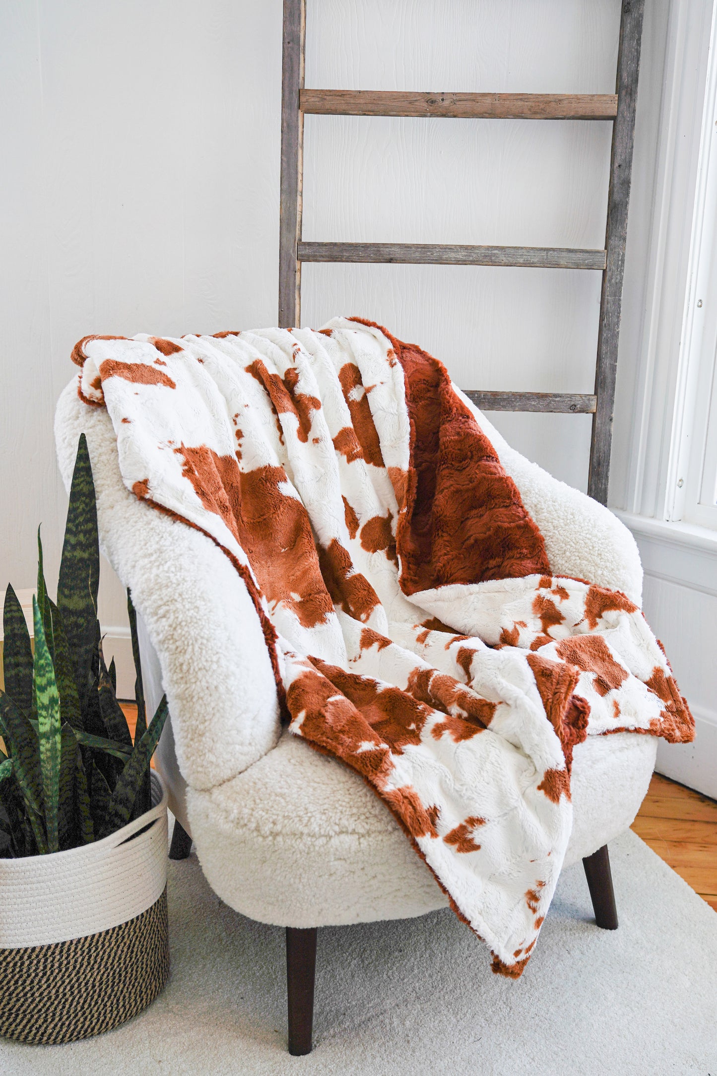 Ginger Cow and Rust Glacier Adult Throw Blanket - Ultra Plush Pink Western Blanket