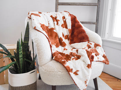 Ginger Cow and Rust Glacier Adult Throw Blanket - Ultra Plush Pink Western Blanket