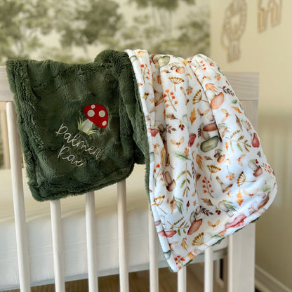 Embroidered Mushroom Minky Baby Blanket - Personalized