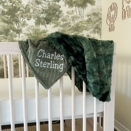 Hunter Green Galaxy Minky Baby Blanket - Personalized