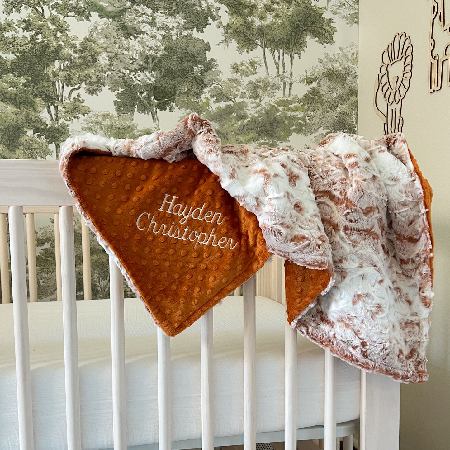 Snowy Owl Woodland Rust Minky Baby Blanket - Personalized