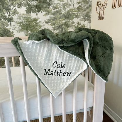 Chive Hunter Green Minky Baby Blanket - Personalized