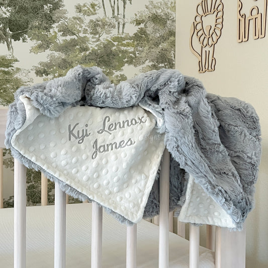 Silver Glacier Minky Baby Blanket - Personalized