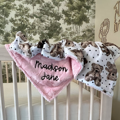 Teddy Bear Minky Baby Blanket - Personalized