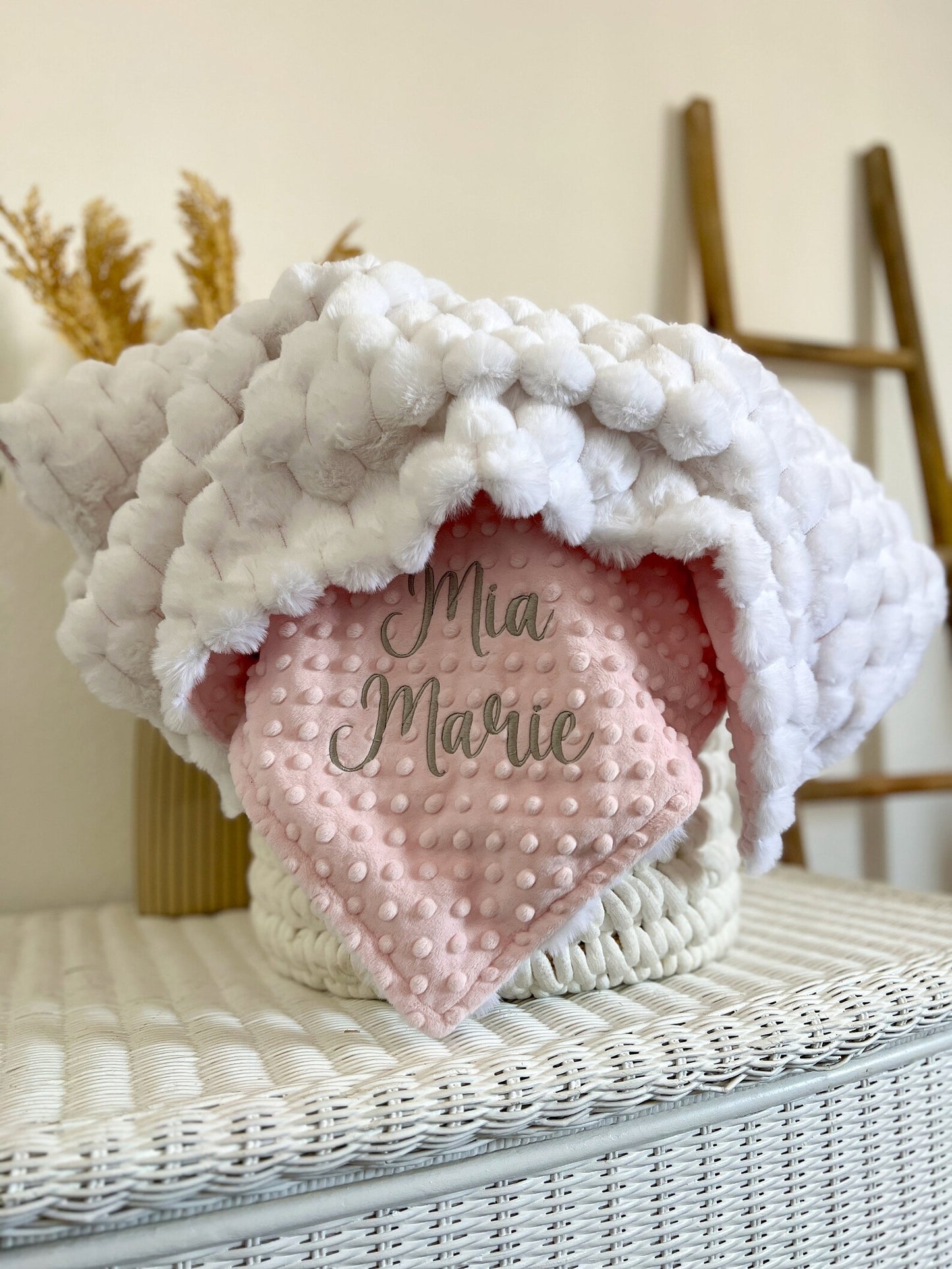 White Cloud Nora Minky Baby Blanket - Personalized