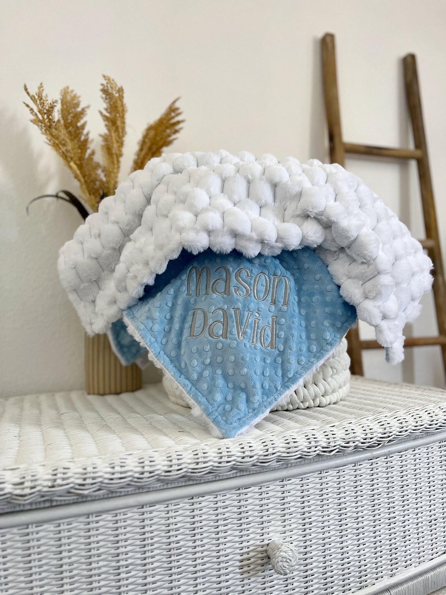 White Cloud Nora Minky Baby Blanket - Personalized