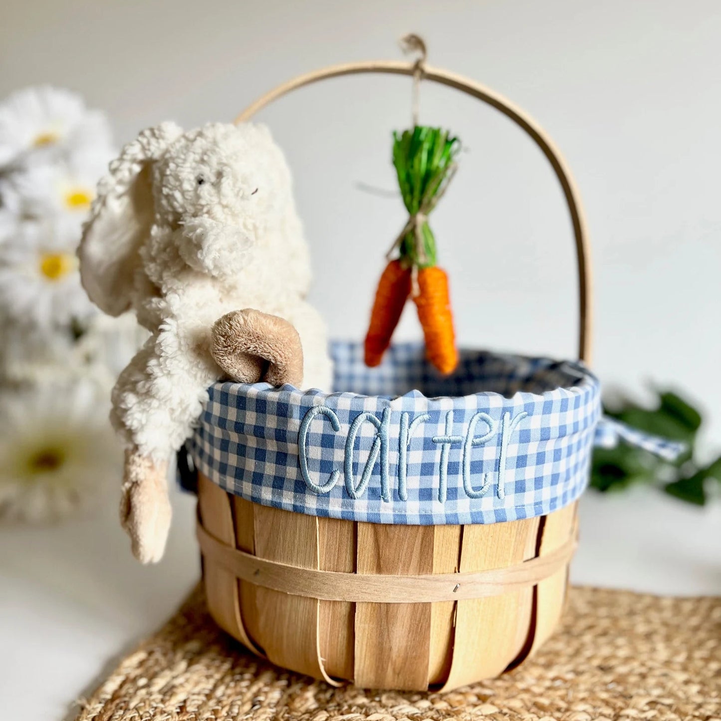 Personalized Easter Basket, Denim Blue Gingham