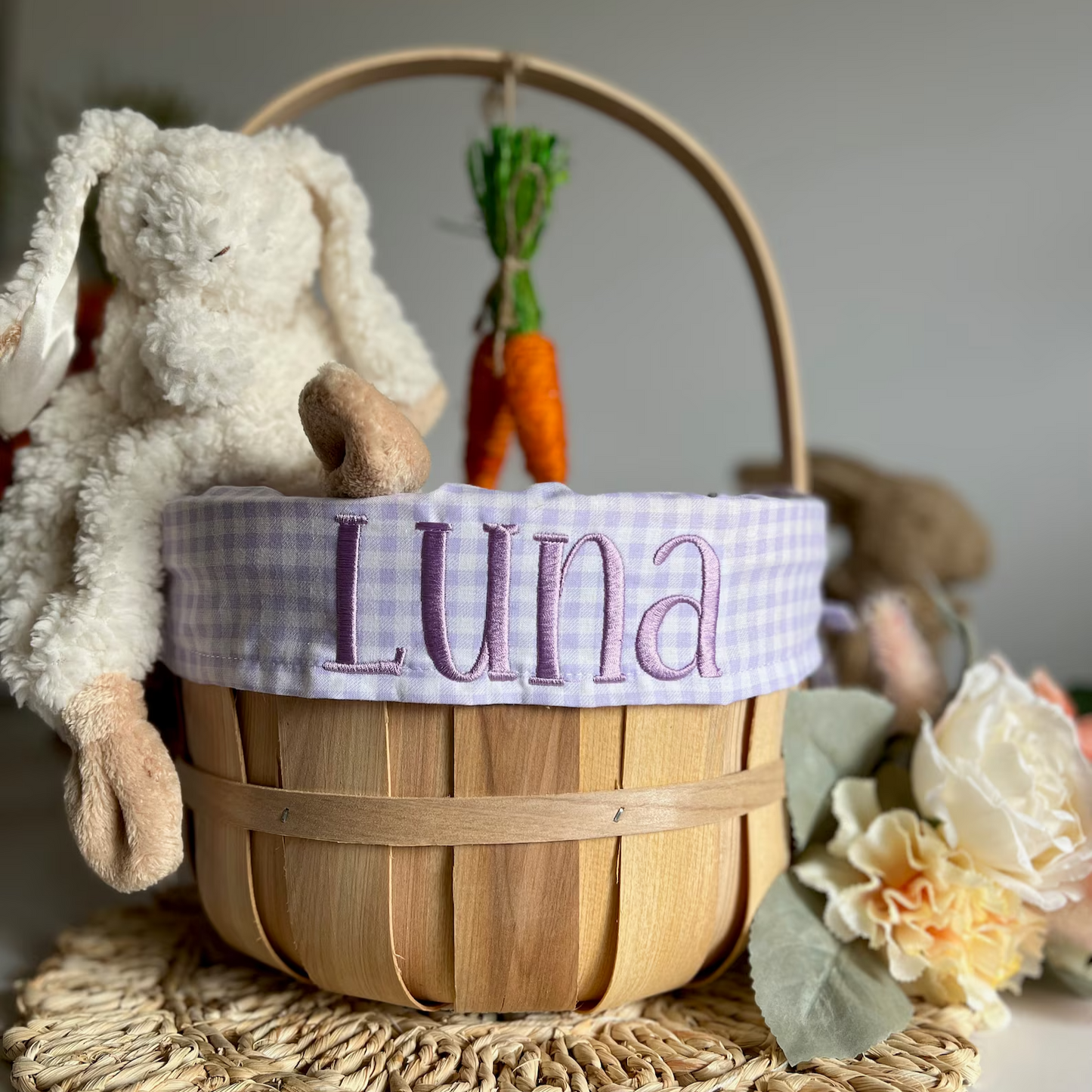 Personalized Easter Basket, Lavender Gingham