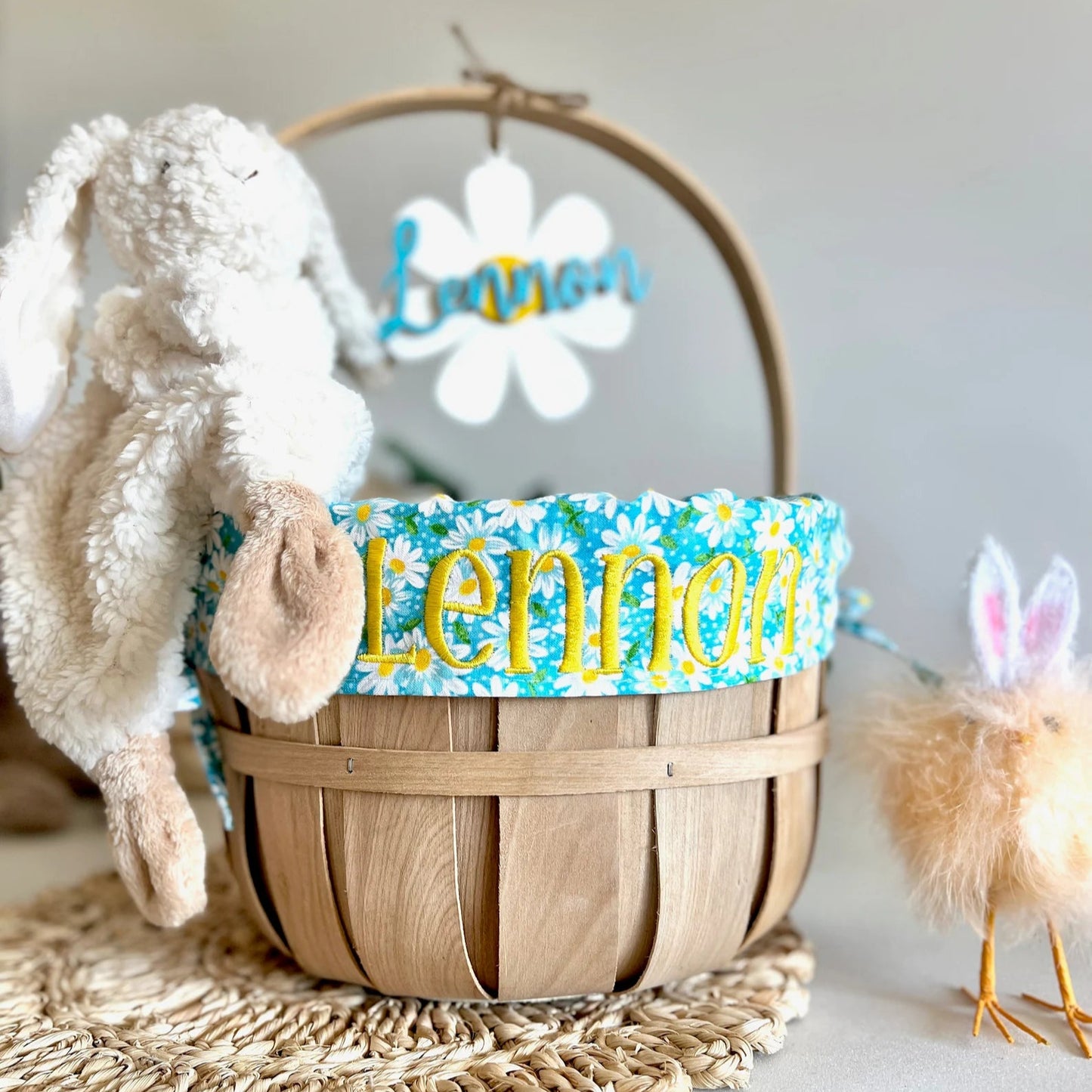 Personalized Easter Basket, Teal Daisies