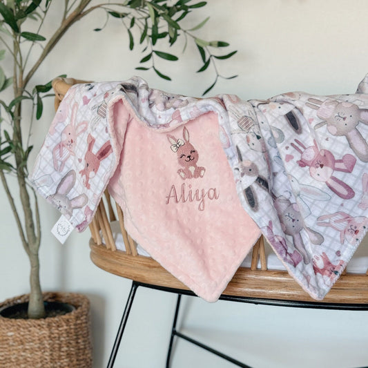 Embroidered Bunny Blanket, Wabbit Heart - Personalized