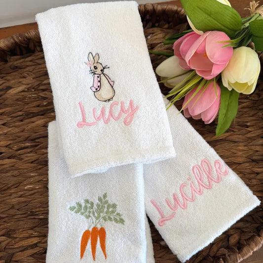 Embroidered Bunny Burp Cloths, Set of Three