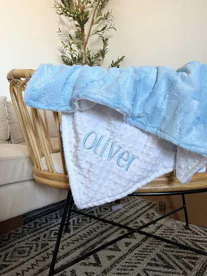 Personalized Baby Blue Hide Minky Blanket