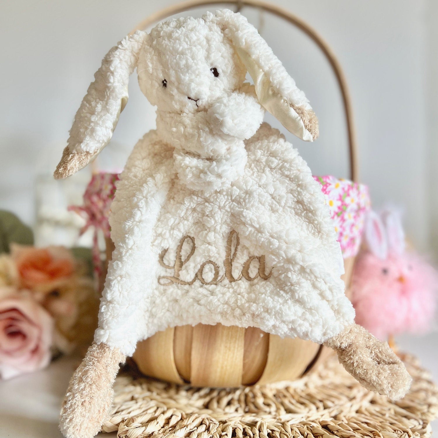 Personalized Baby Bunny Lovey, Small Security Blanket, Rabbit Lovey, Newborn Accessory