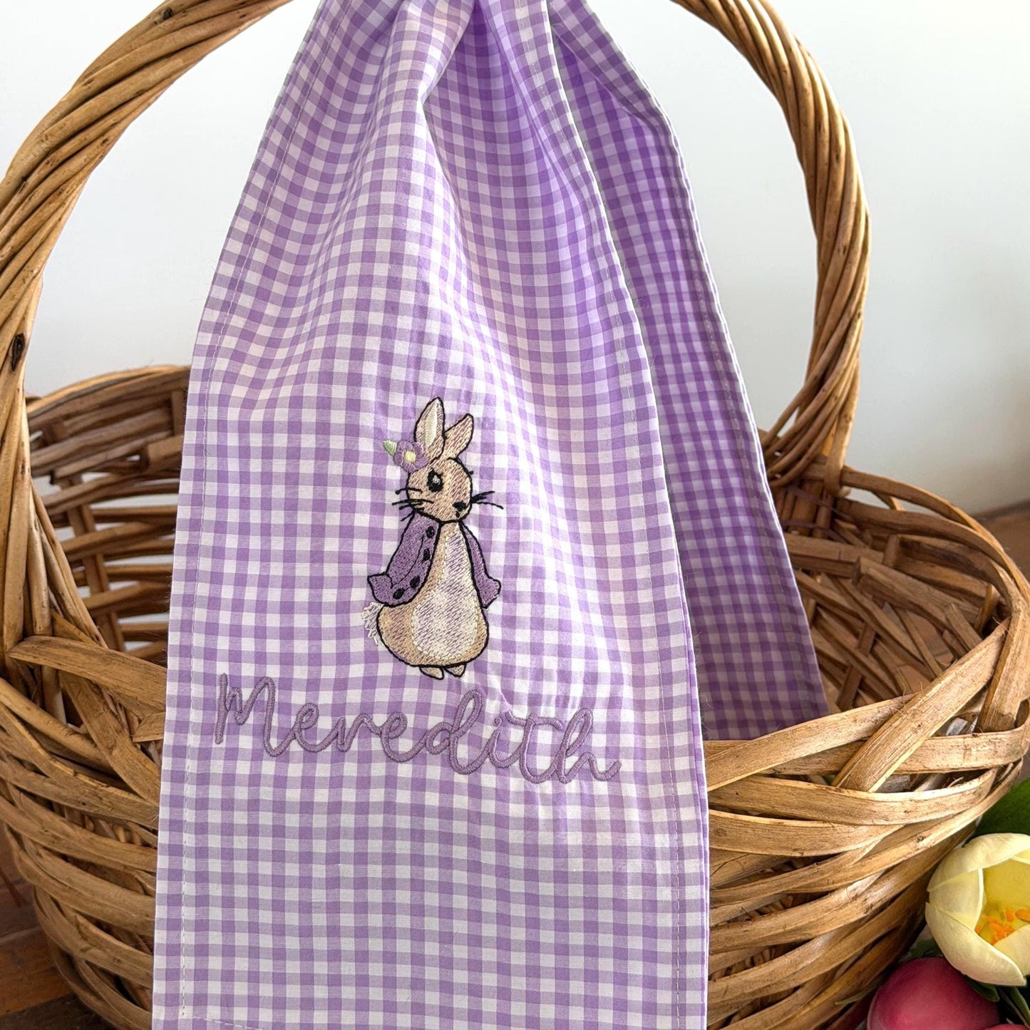 Personalized Amethyst Gingham Easter Basket Sash
