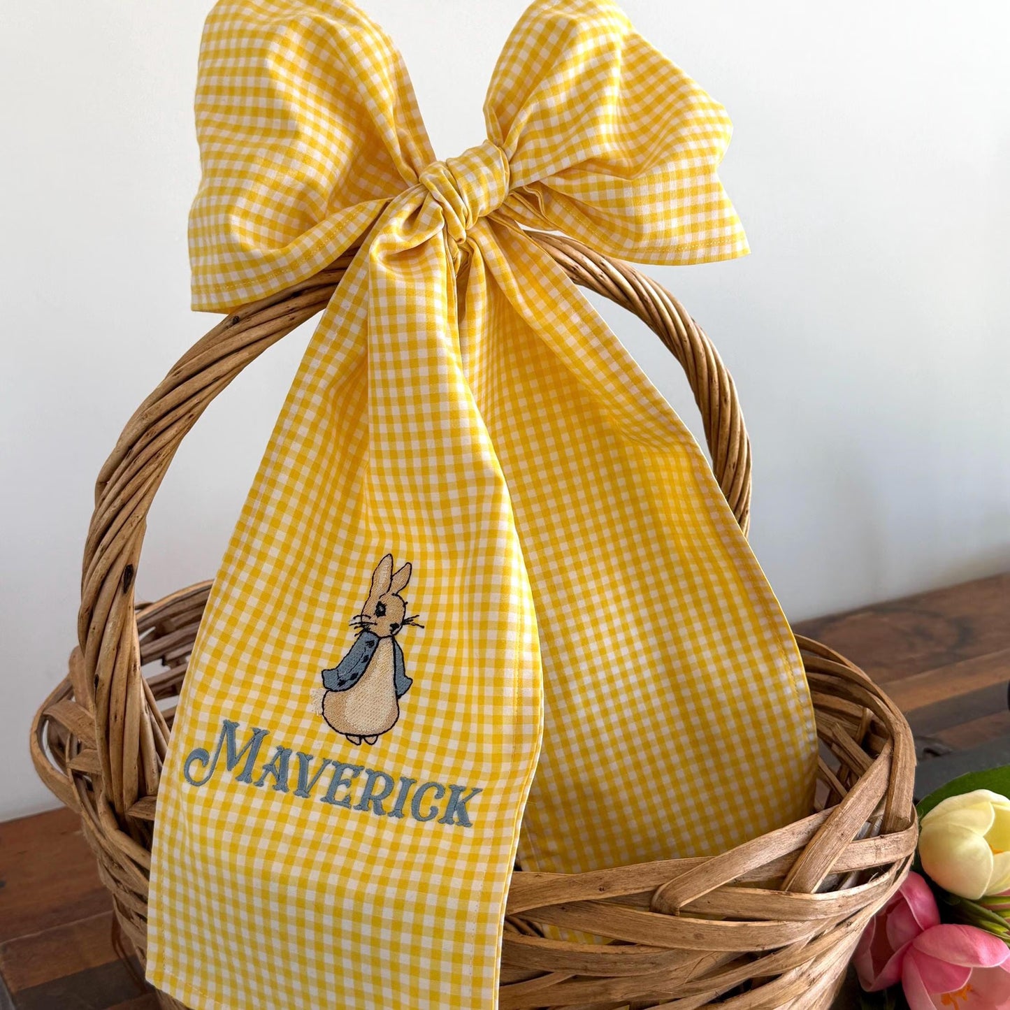 Personalized Yellow Gingham Easter Basket Sash