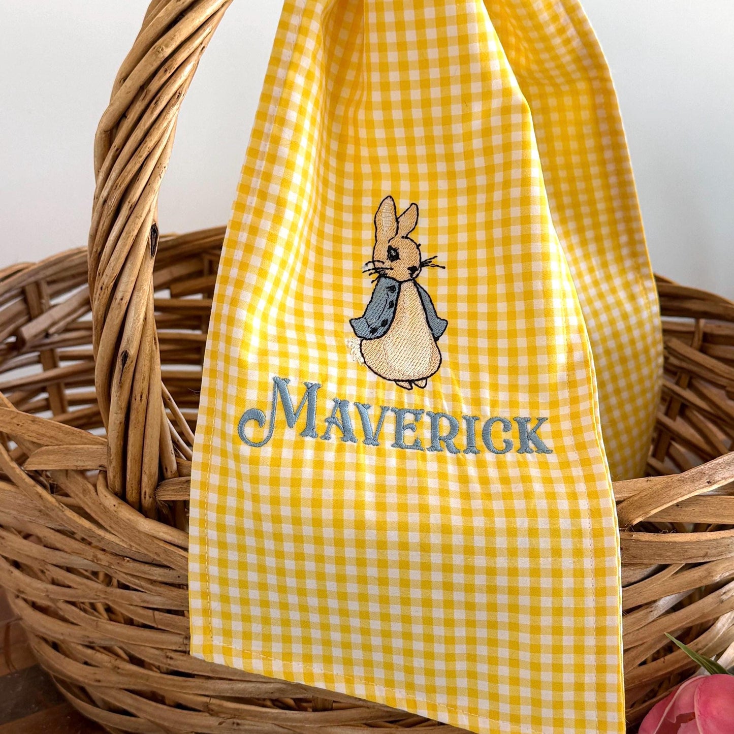 Personalized Yellow Gingham Easter Basket Sash