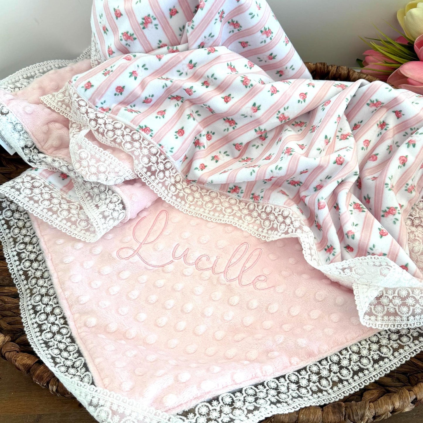 Vintage Inspired Rose Lace Ruffle Blanket