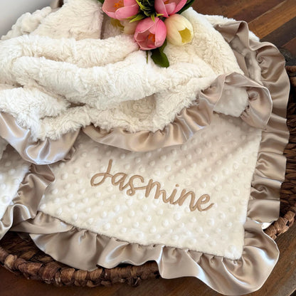 Ivory Baby Blanket with Ruffle Trim