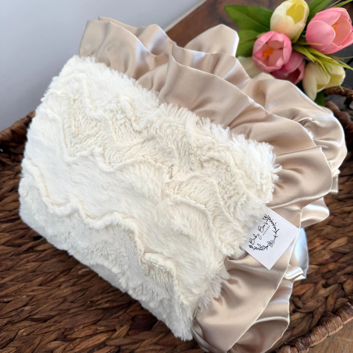 Ivory Baby Blanket with Ruffle Trim