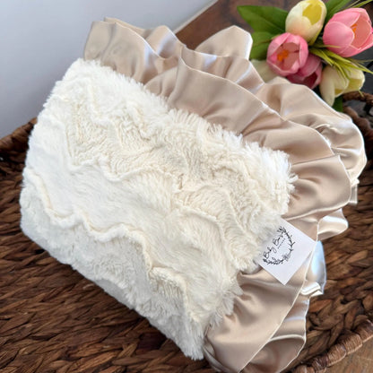 Ivory Baby Blanket with Ruffle Trim